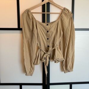 OYSHO Spain linen blend belted blouse top. Size medium